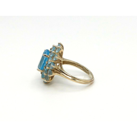 10K Swiss Blue Topaz Ring Size 6 Marked THL Samuel Aaron Bright Blue Estate - Picture 2 of 8